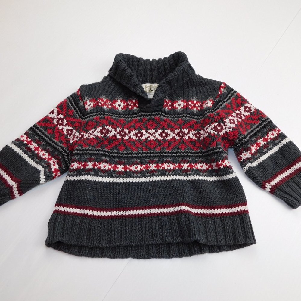 The Children's Place Gray Red White Pullover Knit Sweater Baby Boys 24 Months